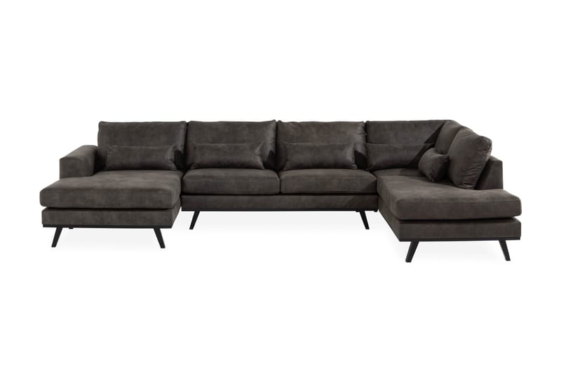 Copenhagen 5-seters Høyrevendt U-formet Sofa med Divan og Sjeselong i Kunstlær - Mørk grå - Møbler - Sofaer - Skinnsofaer