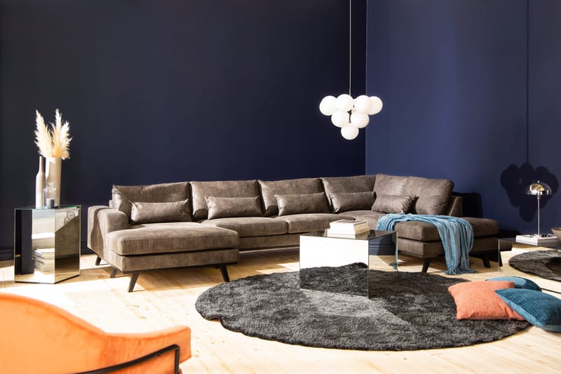 Copenhagen 5-seters Høyrevendt U-formet Sofa med Divan og Sjeselong i Kunstlær - Mørk grå - Møbler - Sofaer - Skinnsofaer