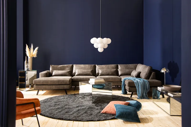 Copenhagen 5-seters Høyrevendt U-formet Sofa med Divan og Sjeselong i Kunstlær - Mørk grå - Møbler - Sofaer - Skinnsofaer