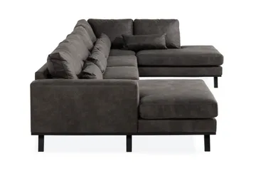 Copenhagen 5-seters Høyrevendt U-formet Sofa med Divan og Sjeselong i Kunstlær - Mørk grå - Møbler - Sofaer - Skinnsofaer