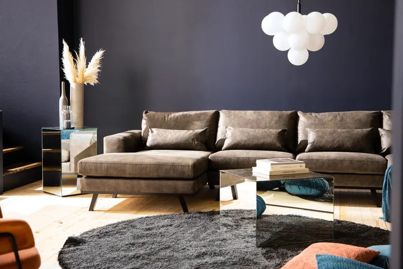 Copenhagen 5-seters Høyrevendt U-formet Sofa med Divan og Sjeselong i Kunstlær - Mørk grå - Møbler - Sofaer - Skinnsofaer