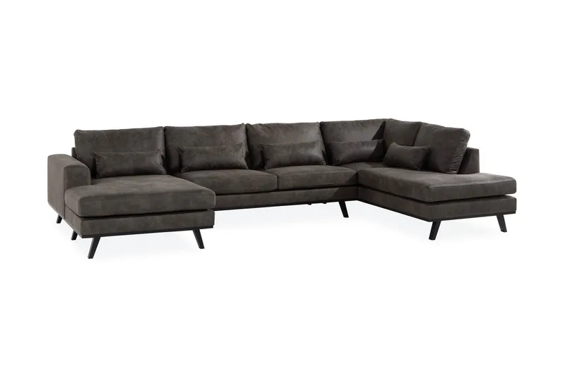 Copenhagen 5-seters Høyrevendt U-formet Sofa med Divan og Sjeselong i Kunstlær - Mørk grå - Møbler - Sofaer - Skinnsofaer