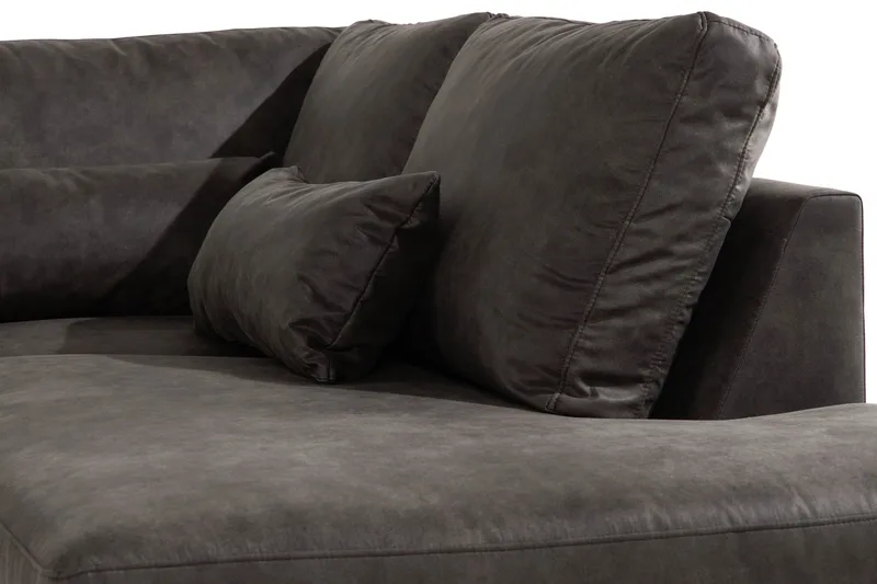 Copenhagen 5-seters Høyrevendt U-formet Sofa med Divan og Sjeselong i Kunstlær - Mørk grå - Møbler - Sofaer - Skinnsofaer