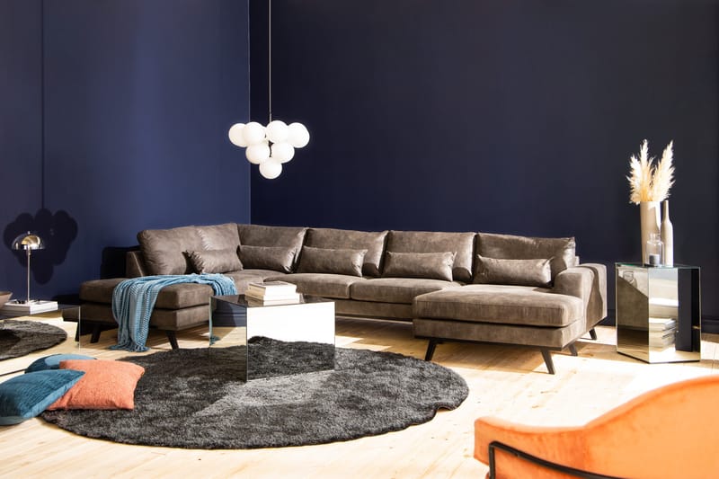 Copenhagen 5-seters Venstrevendt U-formet Sofa med Divan og Sjeselong i Kunstlær - Mørk grå - Møbler - Sofaer - Skinnsofaer