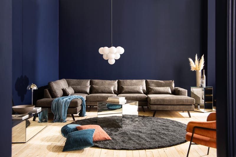 Copenhagen 5-seters Venstrevendt U-formet Sofa med Divan og Sjeselong i Kunstlær - Mørk grå - Møbler - Sofaer - Skinnsofaer