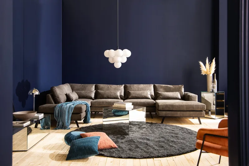 Copenhagen 5-seters Venstrevendt U-formet Sofa med Divan og Sjeselong i Kunstlær - Mørk grå - Møbler - Sofaer - Skinnsofaer