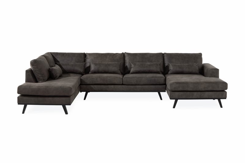 Copenhagen 5-seters Venstrevendt U-formet Sofa med Divan og Sjeselong i Kunstlær - Mørk grå - Møbler - Sofaer - Skinnsofaer
