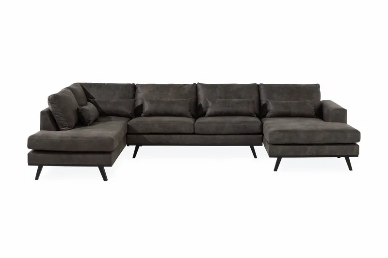 Copenhagen 5-seters Venstrevendt U-formet Sofa med Divan og Sjeselong i Kunstlær, Mørk grå