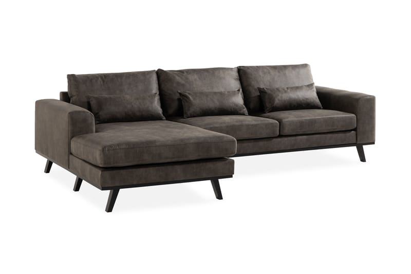 Copenhagen Divansofa Kunstlær - Mørkegrå - Sofa med sjeselong - Skinnsofaer - 4 seters sofa med divan