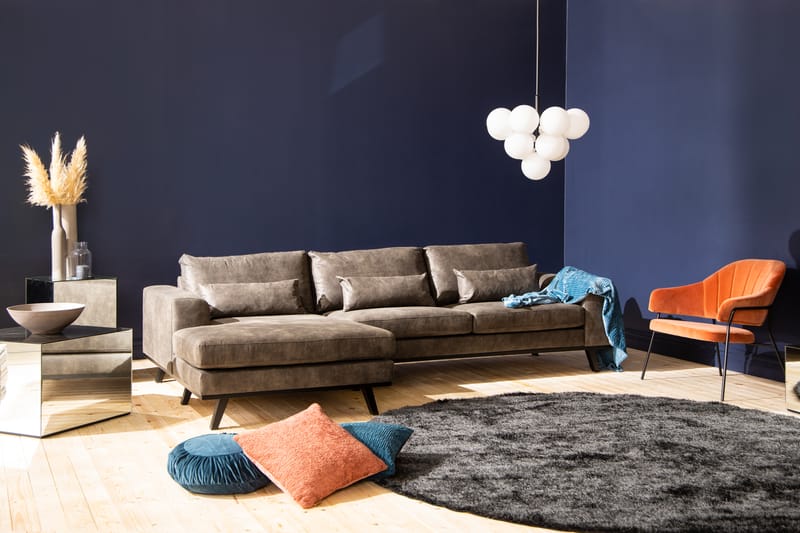 Copenhagen Divansofa Kunstlær - Mørkegrå - Sofa med sjeselong - Skinnsofaer - 4 seters sofa med divan