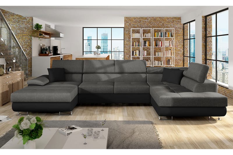 Cotere Hjørnesofa Høyre - Svart - Møbler - Sofaer - Skinnsofaer