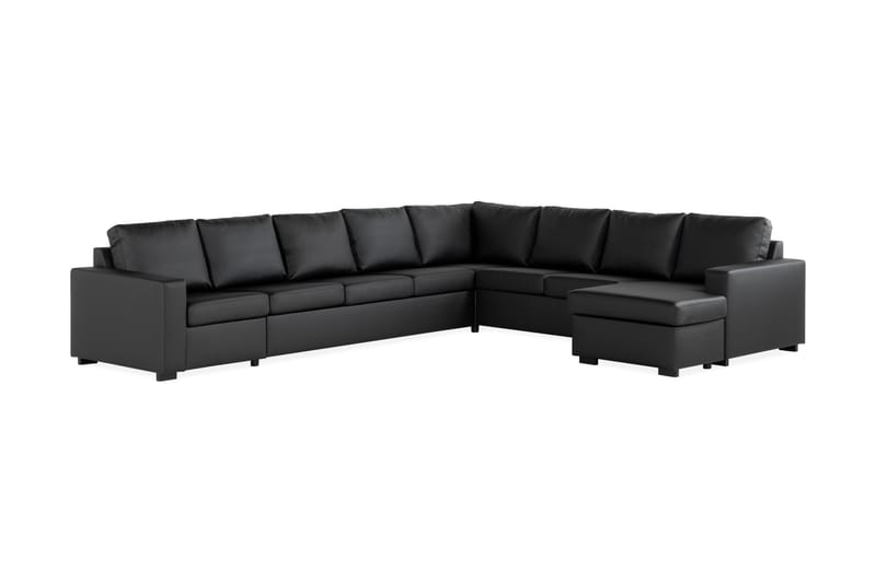 Crazy 7-seters Høyrevendt U-formet XX-Large Hjørnesofa med Divan i Kunstlær - Svart - Møbler - Sofaer - Skinnsofaer