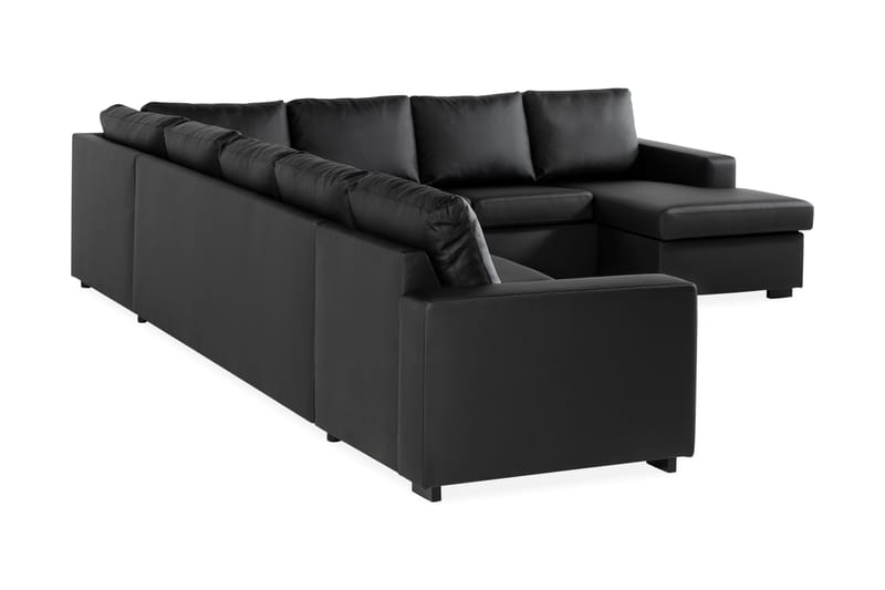 Crazy 7-seters Høyrevendt U-formet XX-Large Hjørnesofa med Divan i Kunstlær - Svart - Møbler - Sofaer - Skinnsofaer