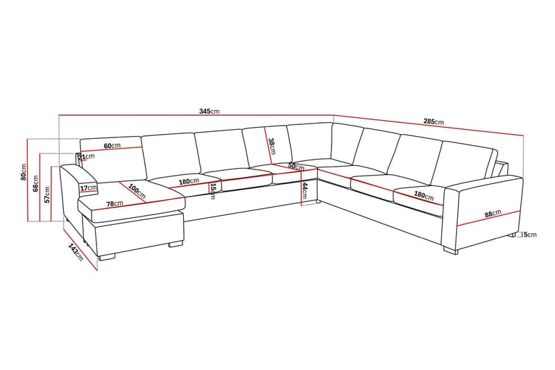 Crazy 7-seters Vendbar U-formet XX-Large Hjørnesofa med Divan i Kunstlær - Svart - Møbler - Sofaer - Skinnsofaer