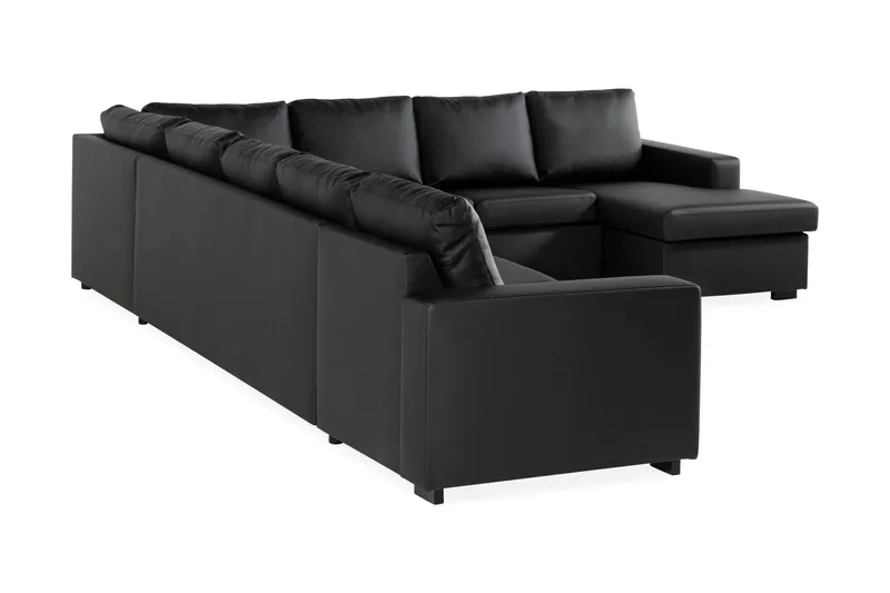 Crazy 7-seters Vendbar U-formet XX-Large Hjørnesofa med Divan i Kunstlær - Svart - Møbler - Sofaer - Skinnsofaer