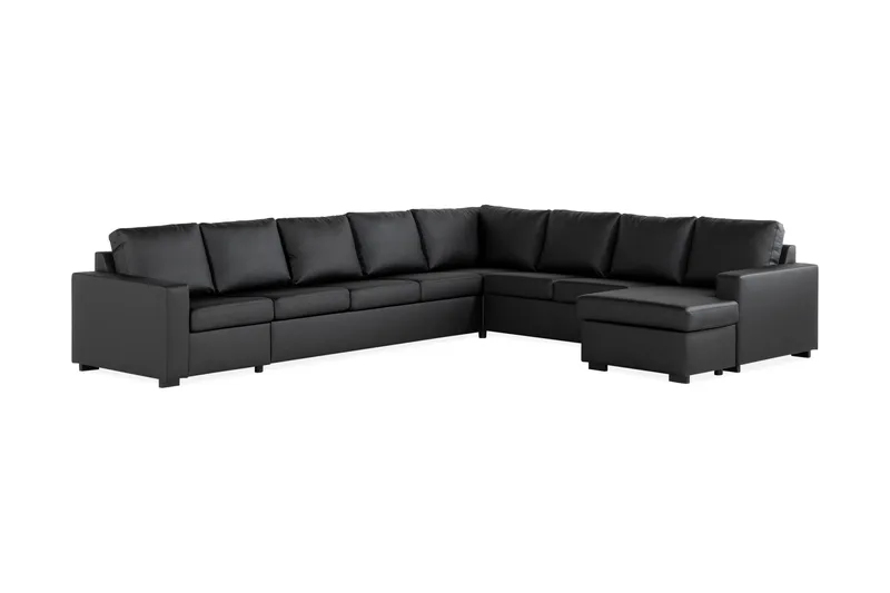 Crazy 7-seters Vendbar U-formet XX-Large Hjørnesofa med Divan i Kunstlær - Svart - Møbler - Sofaer - Skinnsofaer