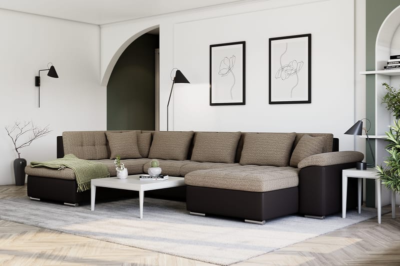 Dynir Hjørnesovesofa Divan med Oppbevaring Høyre - Beige/Brun - Møbler - Sofaer - Skinnsofaer