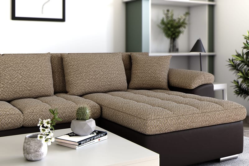 Dynir Hjørnesovesofa Divan med Oppbevaring Høyre - Beige/Brun - Møbler - Sofaer - Skinnsofaer