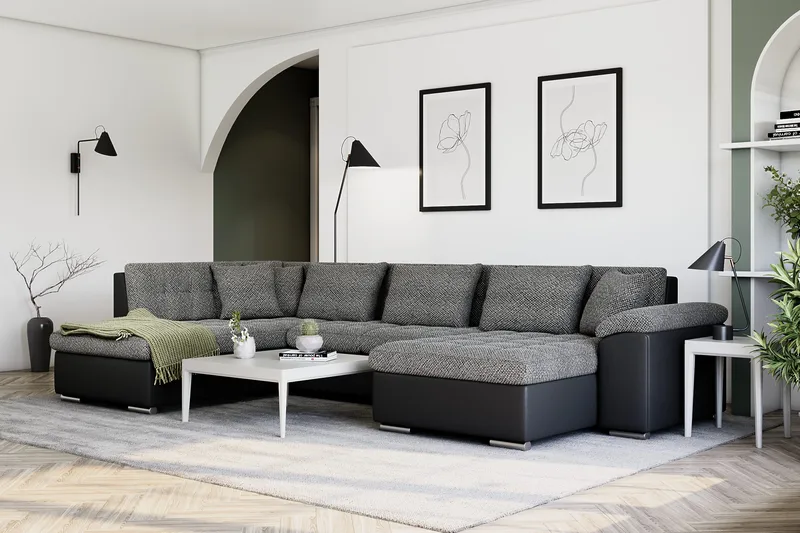 Dynir Stor Hjørnesovesofa Divan med Oppbevaring Høyre 350 cm - Svart / Grå - Møbler - Sofaer - Skinnsofaer