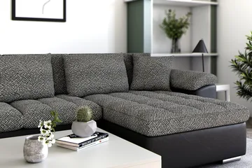Dynir Stor Hjørnesovesofa Divan med Oppbevaring Høyre 350 cm - Svart / Grå - Møbler - Sofaer - Skinnsofaer