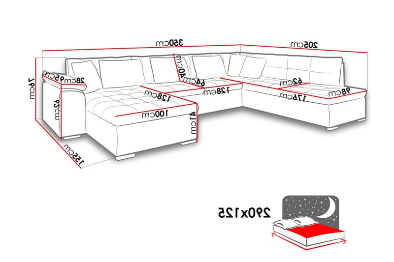 Dynir Stor Hjørnesovesofa Divan med Oppbevaring Venstre 350 cm bred - Beige / Brun - Møbler - Sofaer - Skinnsofaer