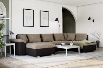 Dynir Stor Hjørnesovesofa Divan med Oppbevaring Venstre 350 cm bred - Beige / Brun - Møbler - Sofaer - Skinnsofaer