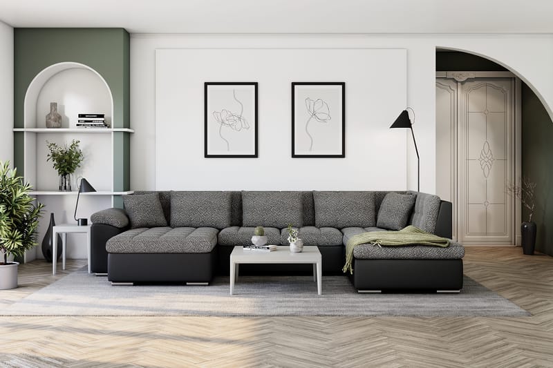 Dynir Stor Hjørnesovesofa Divan med Oppbevaring Venstre - Grå / Svart - Møbler - Sofaer - Skinnsofaer