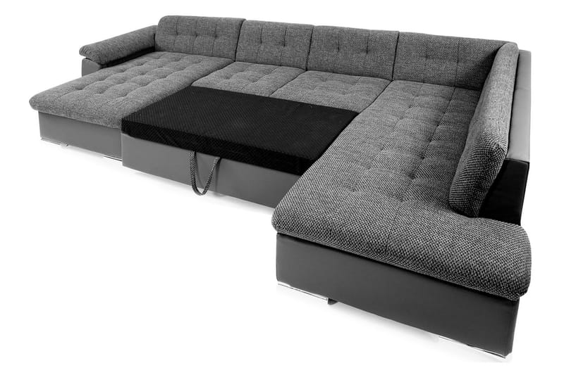 Dynir Stor Hjørnesovesofa Divan med Oppbevaring Venstre - Grå / Svart - Møbler - Sofaer - Skinnsofaer