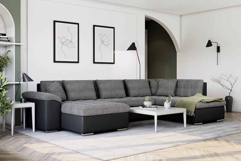 Dynir Stor Hjørnesovesofa Divan med Oppbevaring Venstre - Grå / Svart - Møbler - Sofaer - Skinnsofaer