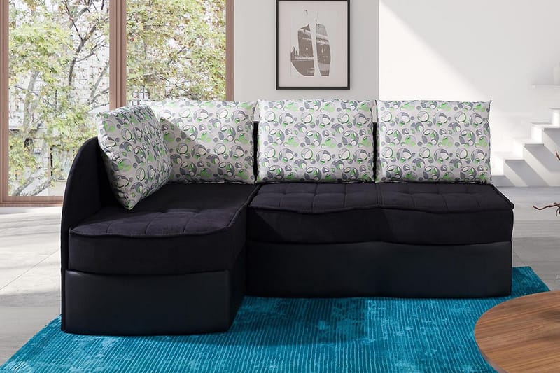 Frestelsens Hjørnesovesofa 203x143x79 cm - Svart - Møbler - Sofaer - Skinnsofaer