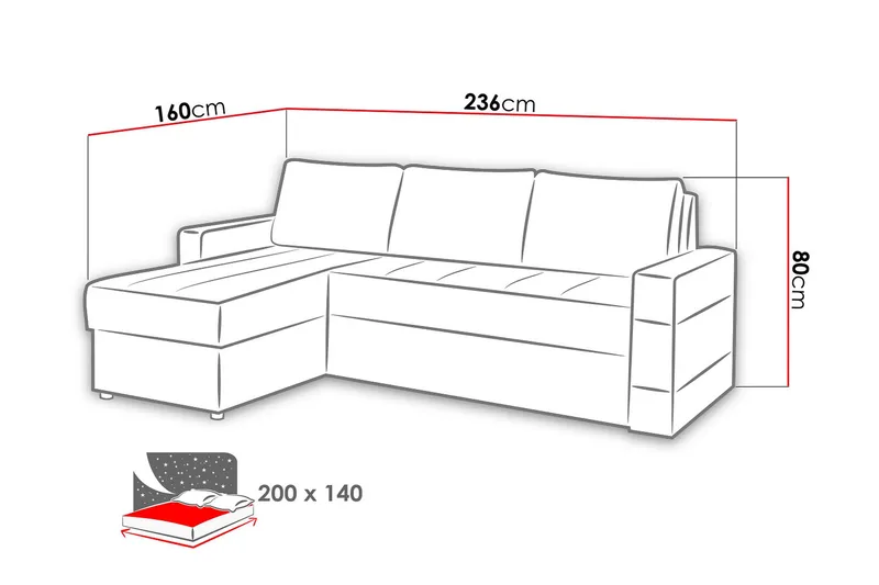Gordia Divansovesofa 234x82x156 cm - Møbler - Sofaer - Skinnsofaer