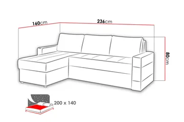 Gordia Divansovesofa 234x82x156 cm - Møbler - Sofaer - Sovesofaer