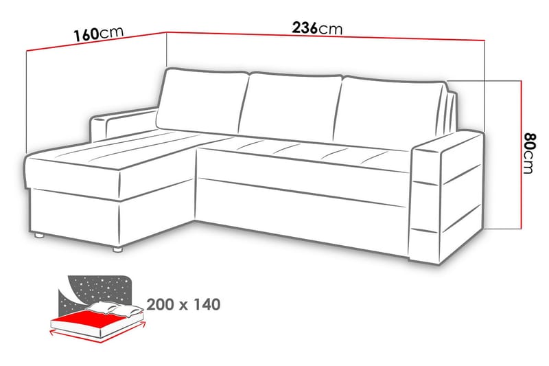 Gordia Divansovesofa 234x82x156 cm - Sovesofaer - Sovesofa divan - Skinnsofaer