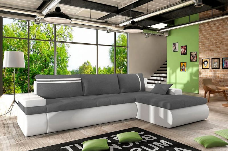 Lavona Divansovesofa Høyre - Grå/Hvit - Møbler - Sofaer - Skinnsofaer