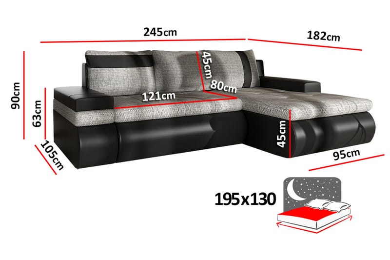 Lavona Divansovesofa Mini Venstre - Mørkegrå/Hvit - Møbler - Sofaer - Skinnsofaer