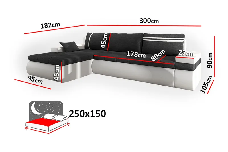 Lavona Divansovesofa Venstre - Svart/Grå - Møbler - Sofaer - Skinnsofaer