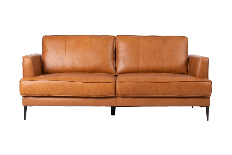 Leo Rektangulær Skinnsofa med Smale Ben 194 cm, Cognac