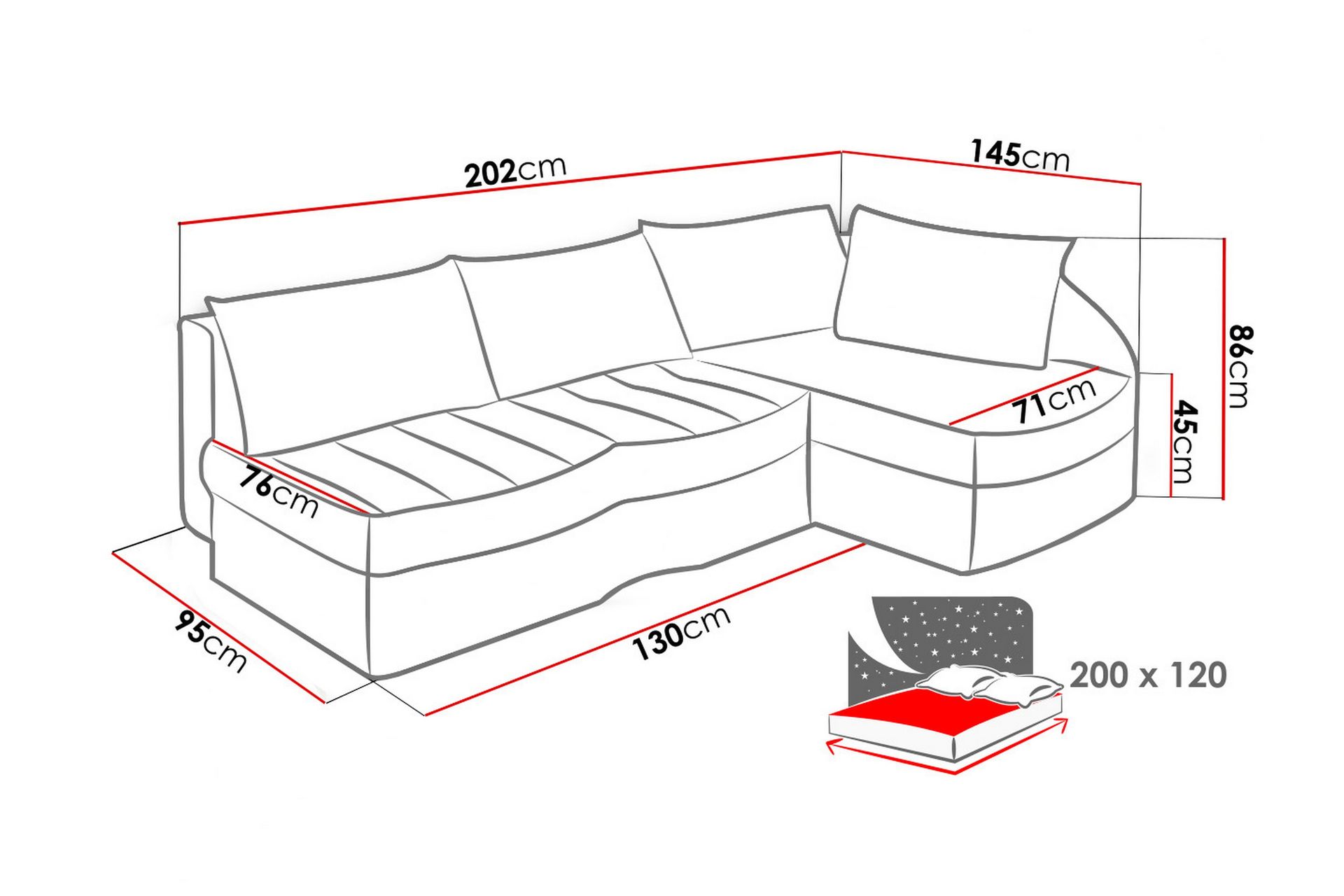 Lido Hjørnesovesofa 202x145x86 cm - Møbler - Sofaer - Sovesofaer