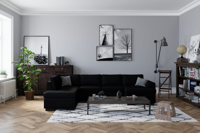 Link 5-seters Høyrevendt U-formet XX-Large Sofa med Divan og Sjeselong i Kunstlær - Svart - Møbler - Sofaer - Skinnsofaer