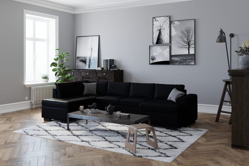 Link 5-seters Høyrevendt U-formet XX-Large Sofa med Divan og Sjeselong i Kunstlær - Svart - Møbler - Sofaer - Skinnsofaer