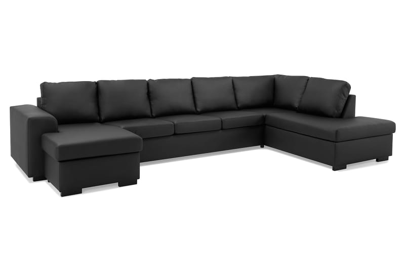 Link 5-seters Høyrevendt U-formet XX-Large Sofa med Divan og Sjeselong i Kunstlær - Svart - Møbler - Sofaer - Skinnsofaer