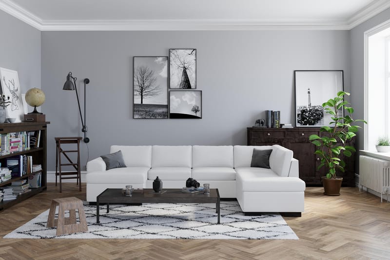 Link 5-seters Høyrevendt U-formet XX-Large Sofa med Divan og Sjeselong i Stoff - Hvit - Møbler - Sofaer - Skinnsofaer