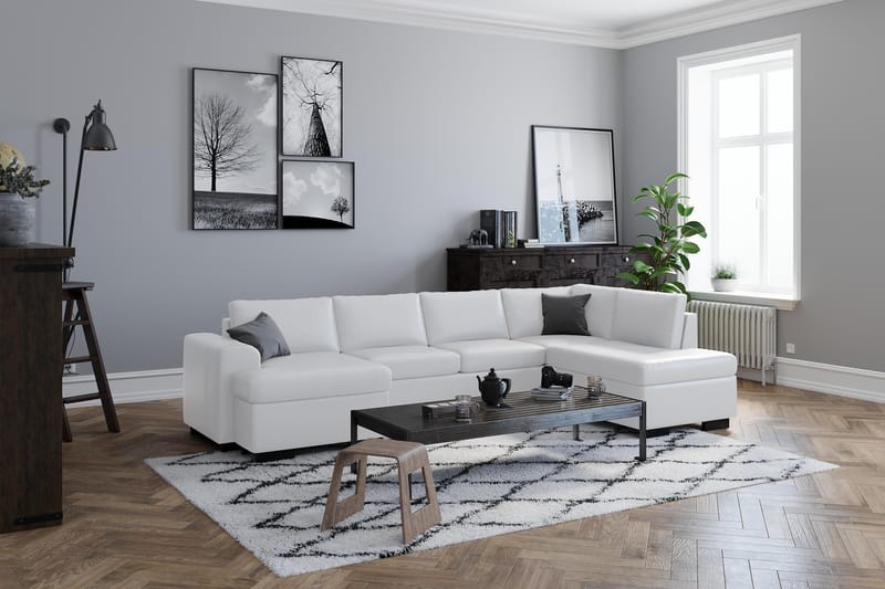 Link 5-seters Høyrevendt U-formet XX-Large Sofa med Divan og Sjeselong i Stoff - Hvit - Møbler - Sofaer - Skinnsofaer