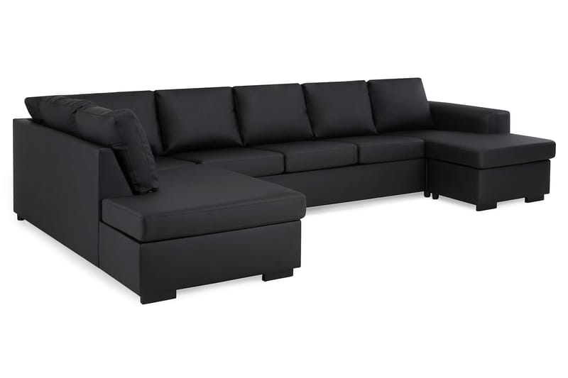 Link 5-seters Venstrevendt U-formet XX-Large Sofa med Divan og Sjeselong i Kunstl�ær - Svart - Møbler - Sofaer - Skinnsofaer