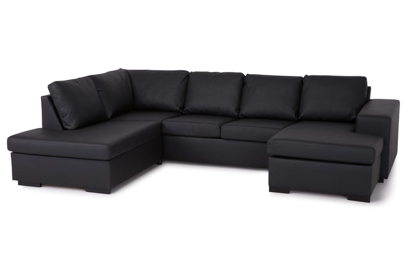 Memphis 4-seters Venstrevendt U-formet Sofa med Divan og Sjeselong i Kunstlær - Svart - Møbler - Sofaer - Skinnsofaer