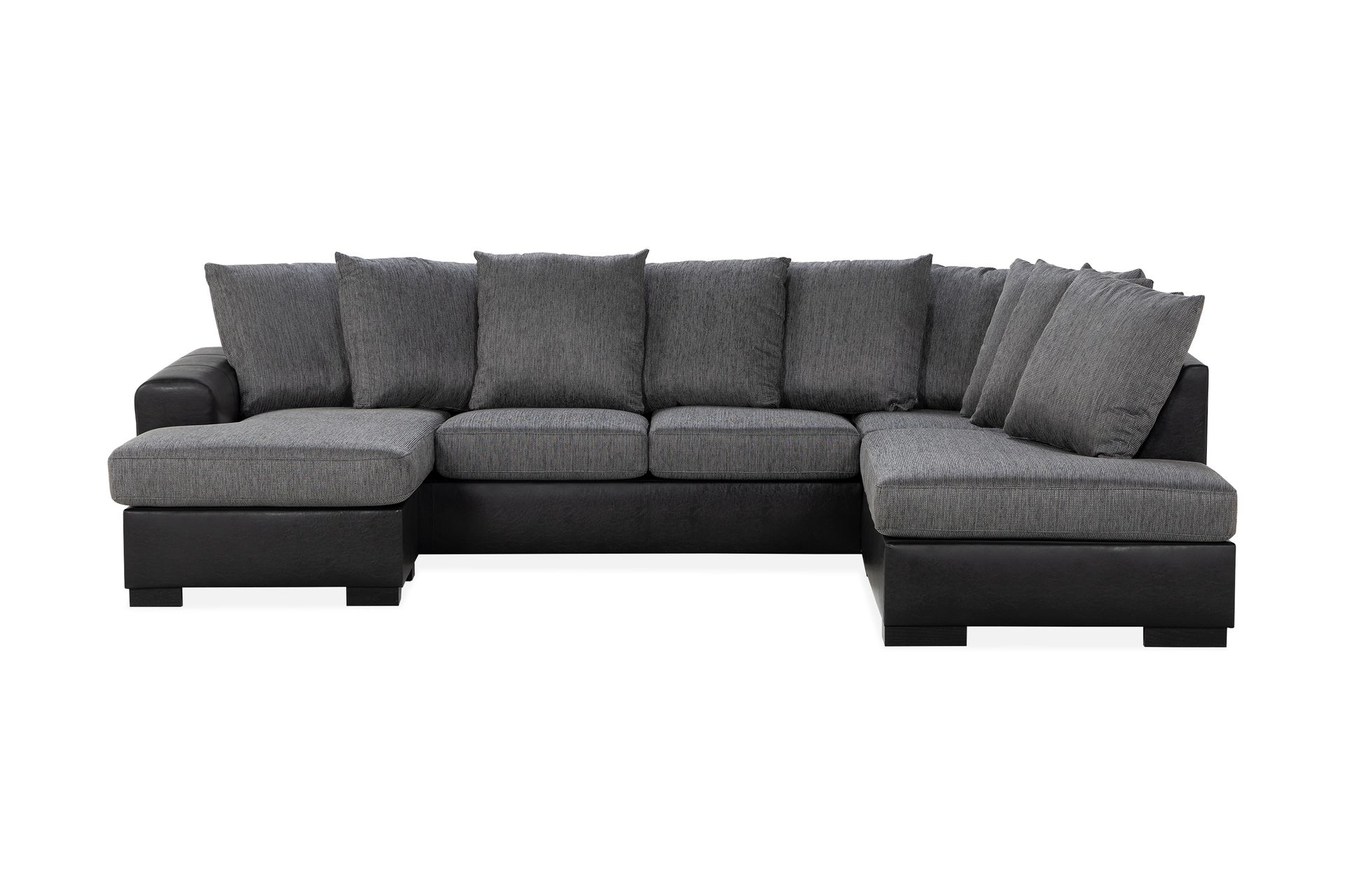 Ocean 4-seters Høyrevendt U-formet Sofa med Divan og Sjeselong i Stoff/Kunstskinn - Grå / Svart - Møbler - Sofaer - Skinnsofaer