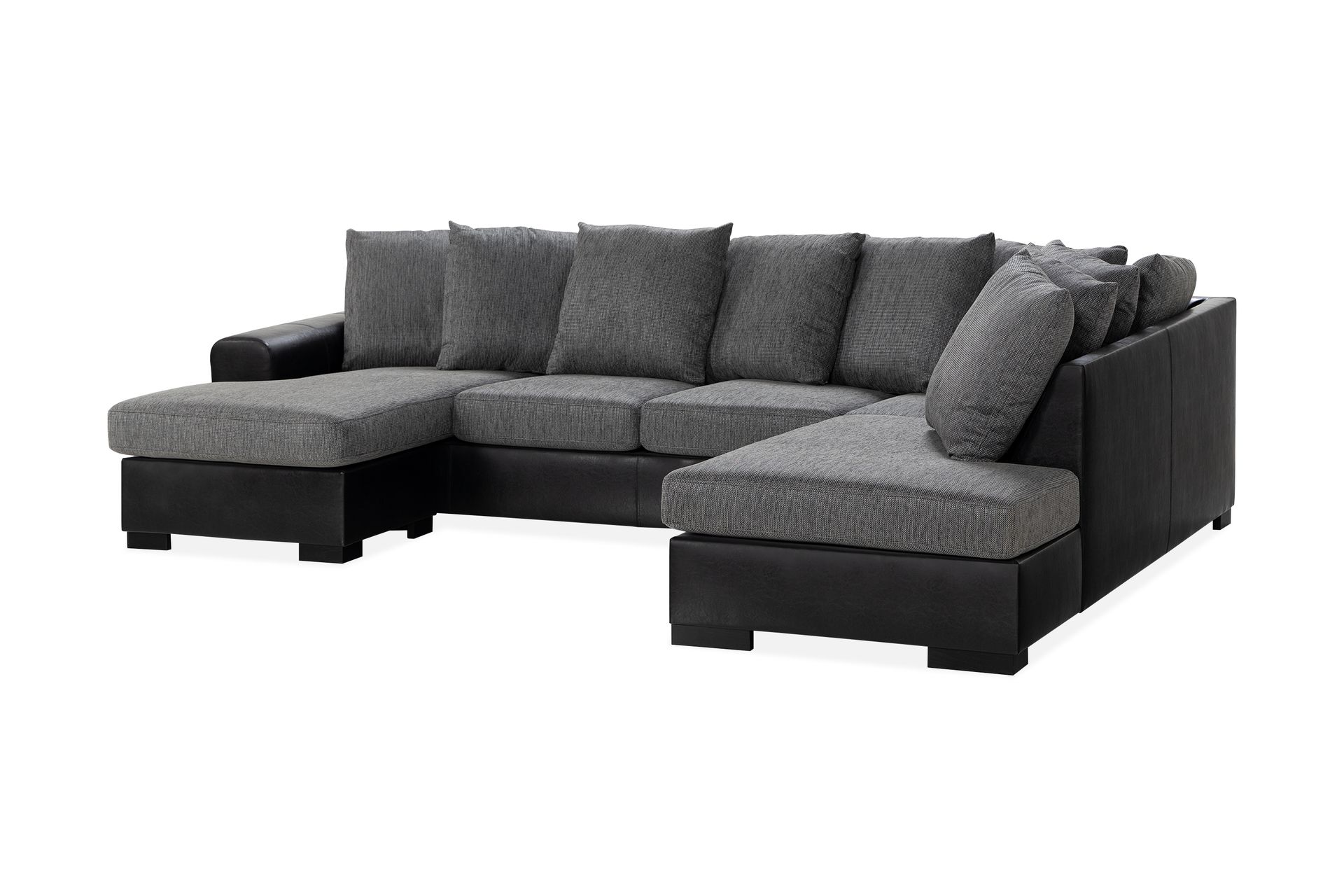 Ocean 4-seters Høyrevendt U-formet Sofa med Divan og Sjeselong i Stoff/Kunstskinn - Grå / Svart - Møbler - Sofaer - Skinnsofaer