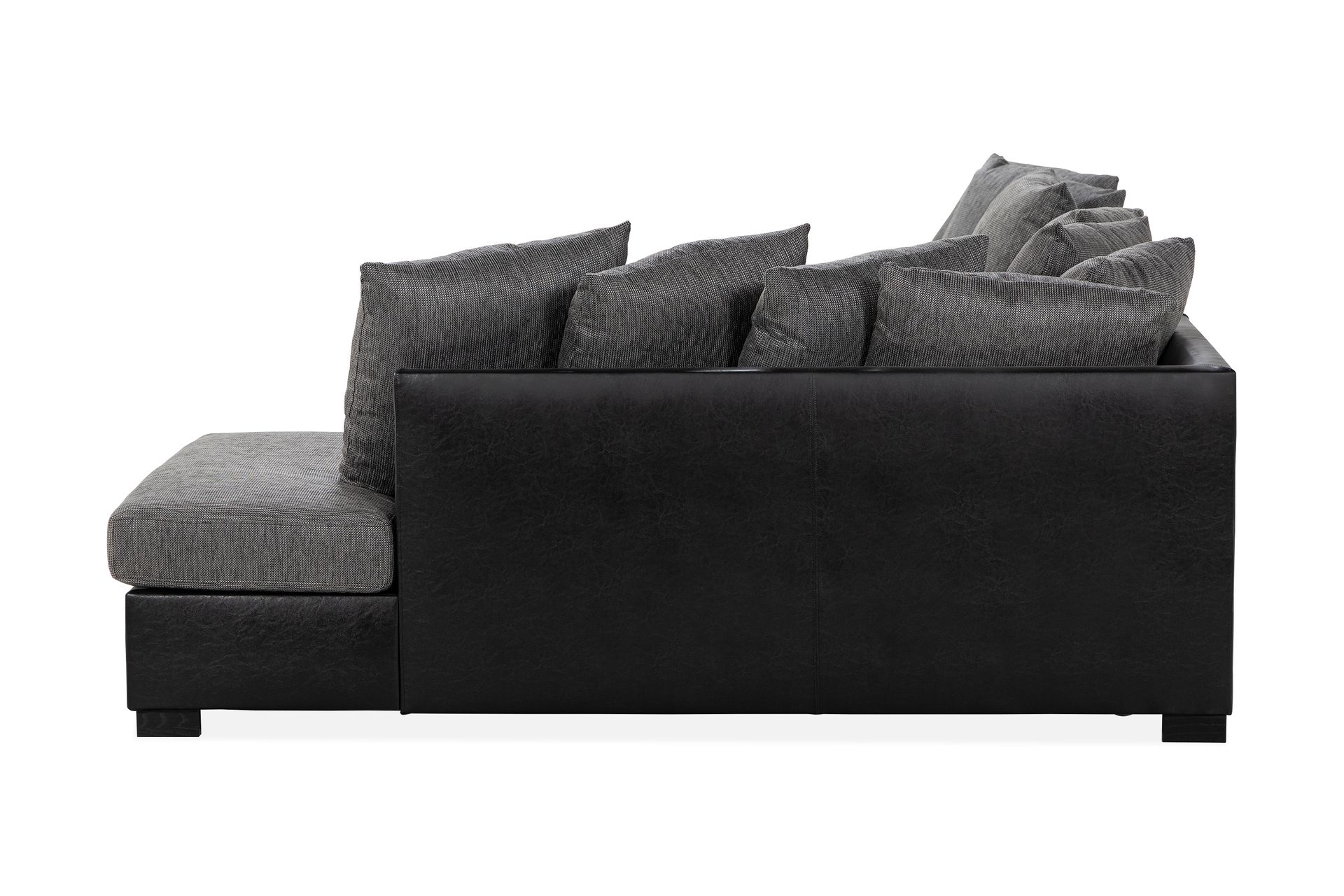 Ocean 4-seters Høyrevendt U-formet Sofa med Divan og Sjeselong i Stoff/Kunstskinn - Grå / Svart - Møbler - Sofaer - Skinnsofaer