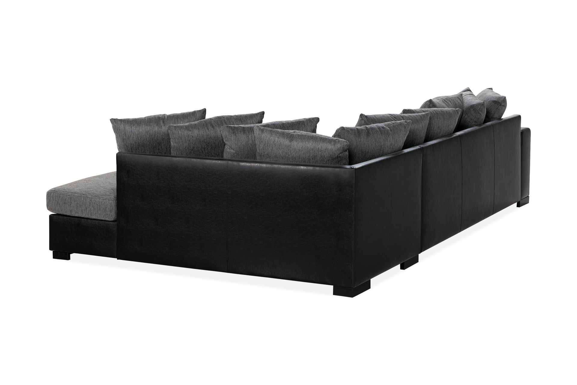 Ocean 4-seters Høyrevendt U-formet Sofa med Divan og Sjeselong i Stoff/Kunstskinn - Grå / Svart - Møbler - Sofaer - Skinnsofaer