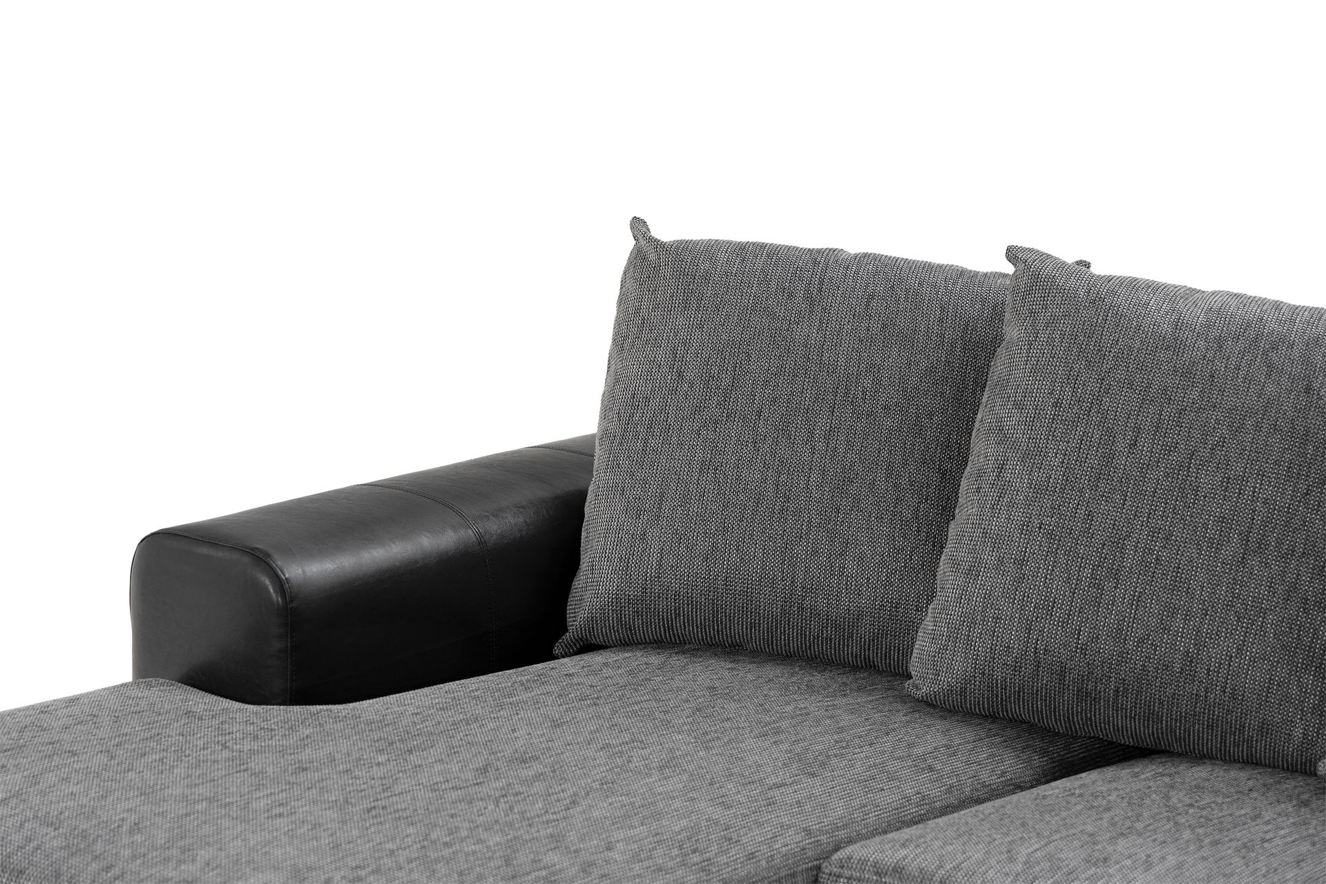 Ocean 4-seters Høyrevendt U-formet Sofa med Divan og Sjeselong i Stoff/Kunstskinn - Grå / Svart - Møbler - Sofaer - Skinnsofaer